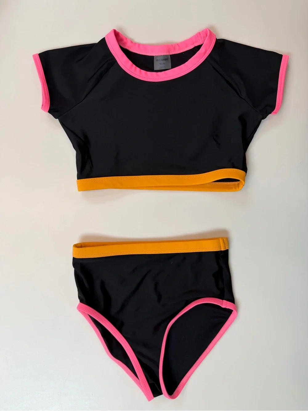 Never worn Old Navy Black Kids Bikini Set with Pink & Orange Trim